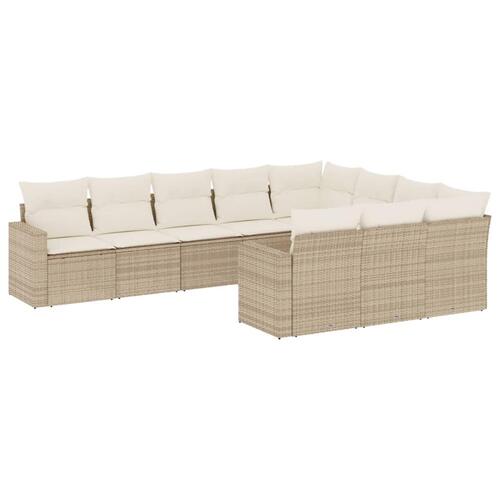 Sofasæt til haven 10 dele med hynder polyrattan beige