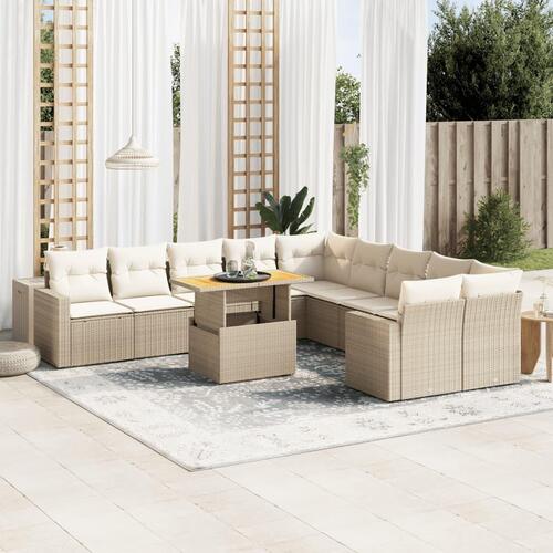Sofasæt til haven 11 dele med hynder polyrattan beige