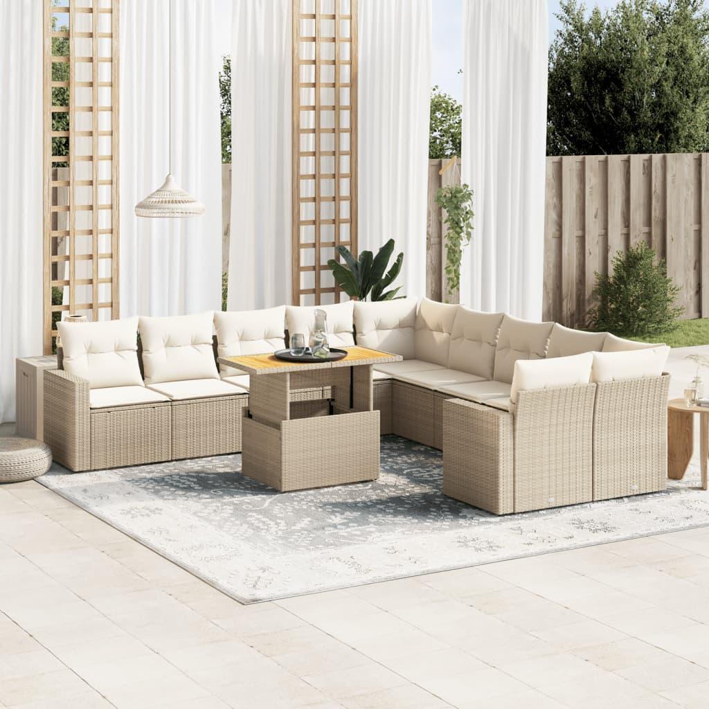 Sofasæt til haven 11 dele med hynder polyrattan beige
