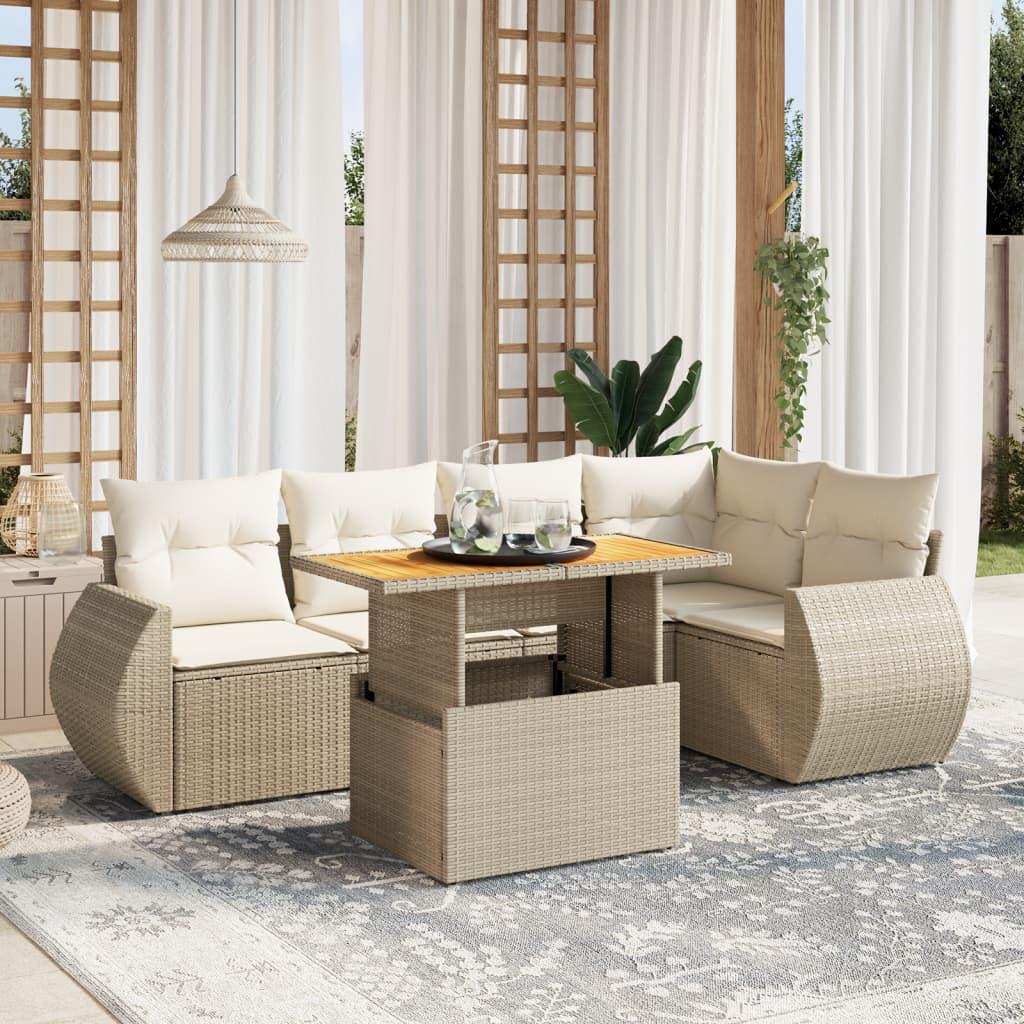 Sofasæt til haven 6 dele med hynder i polyrattan - beige