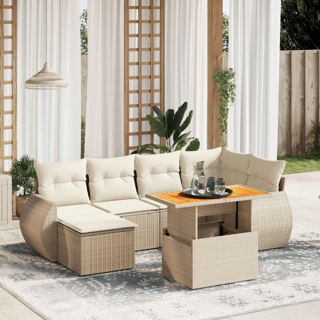 Sofasæt til haven 7 dele med hynder polyrattan beige