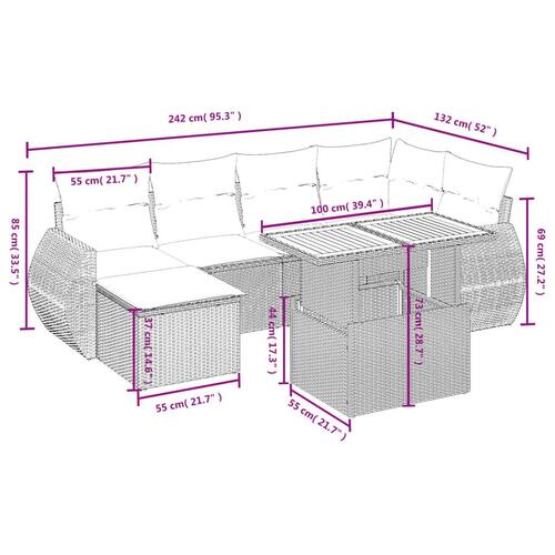 Sofasæt til haven 7 dele med hynder polyrattan beige