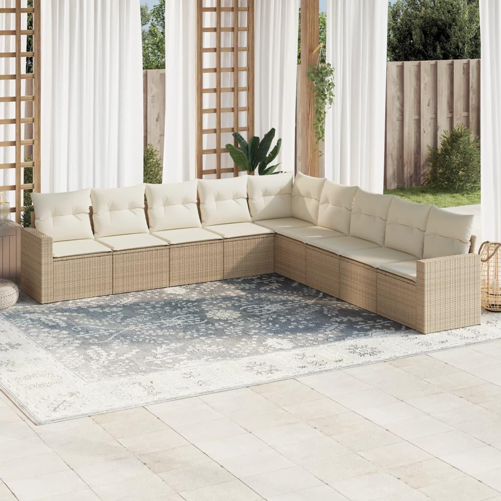 Sofasæt til haven 9 dele med hynder i polyrattan beige