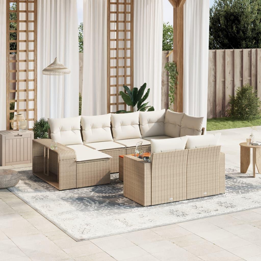 Sofasæt til haven i polyrattan - 11 dele med hynder, beige billede