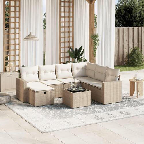 Sofasæt til haven 8 dele med hynder polyrattan beige