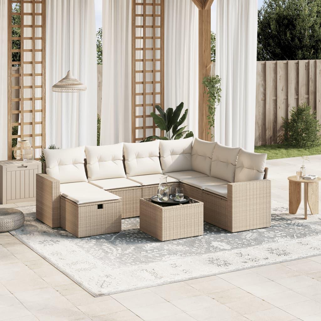 Sofasæt til haven 8 dele med hynder polyrattan beige
