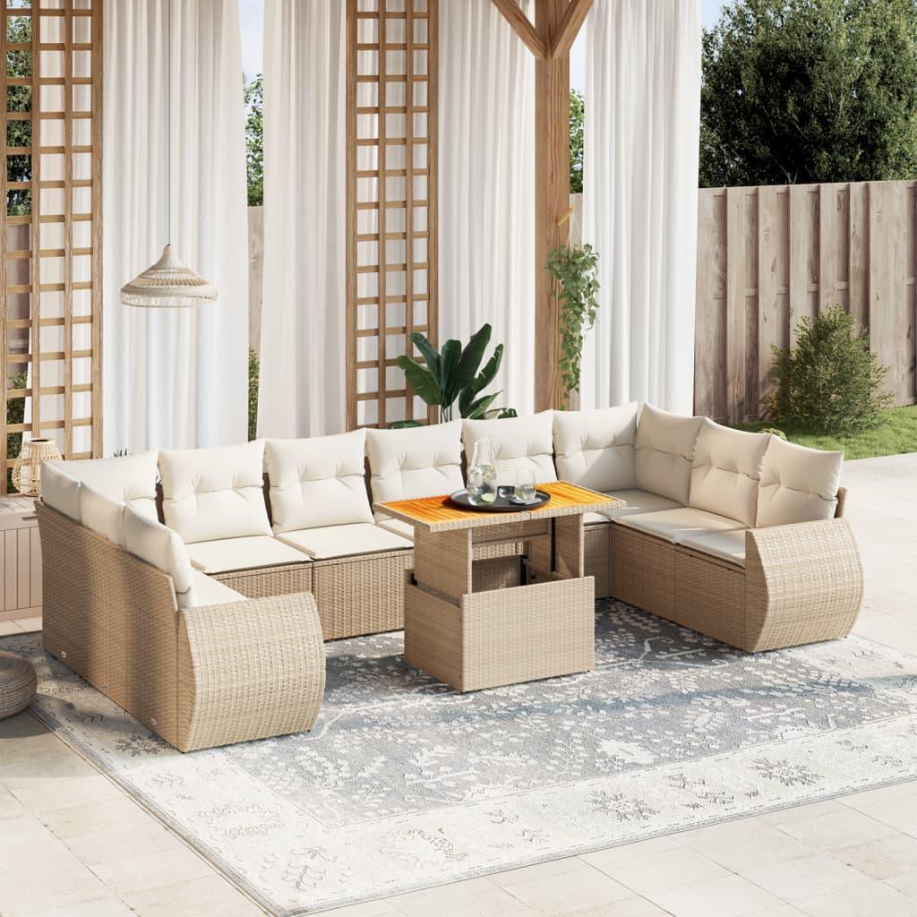 Sofasæt til haven 11 dele med hynder polyrattan beige