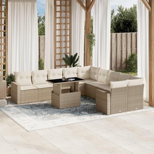 Sofasæt til haven 11 dele med hynder polyrattan beige