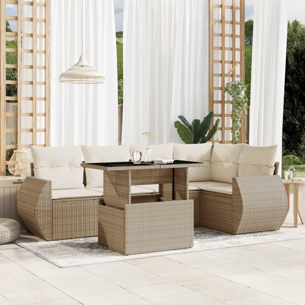 Sofasæt til haven 6 dele med hynder i polyrattan beige