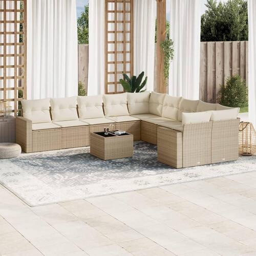 Sofasæt til haven 11 dele med hynder polyrattan beige