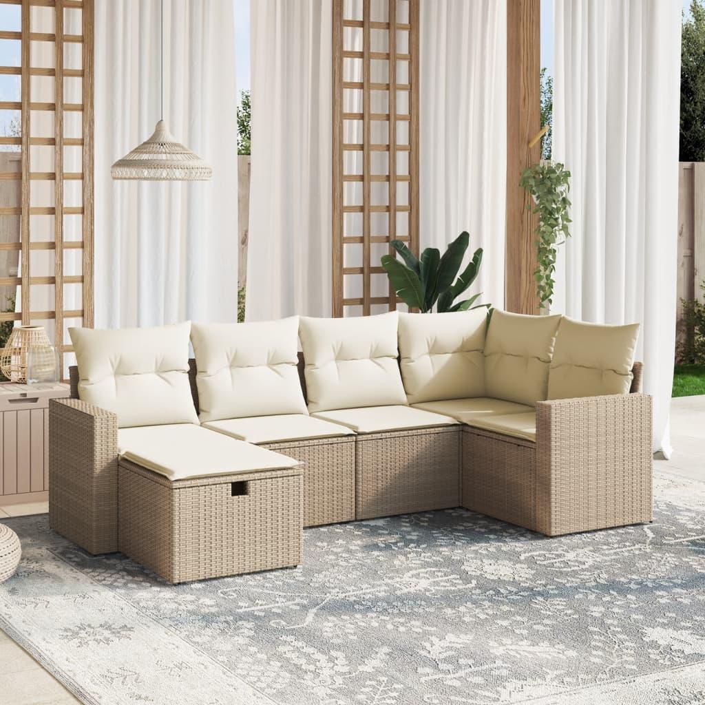 Sofasæt til haven 6 dele med hynder polyrattan beige