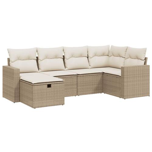 Sofasæt til haven 6 dele med hynder polyrattan beige