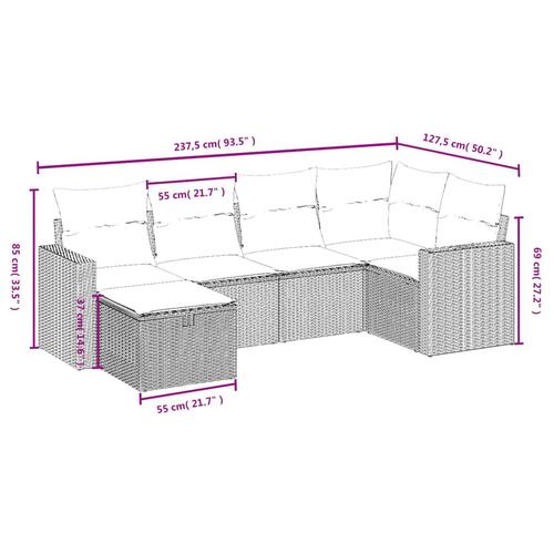 Sofasæt til haven 6 dele med hynder polyrattan beige