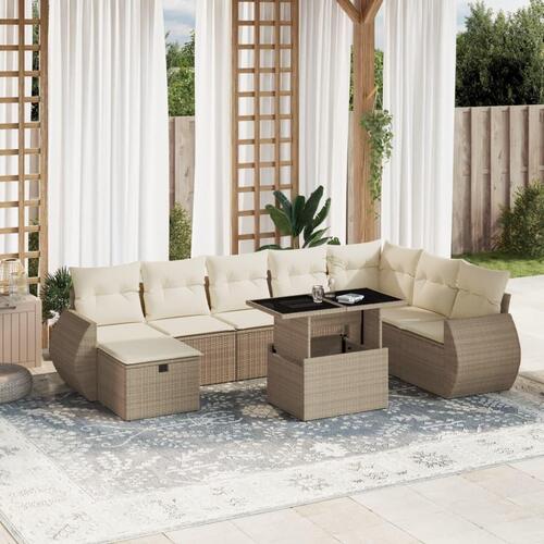 Sofasæt til haven 9 dele med hynder polyrattan beige