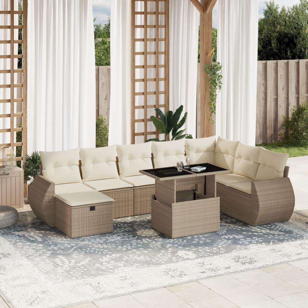 Sofasæt til haven 9 dele med hynder polyrattan beige