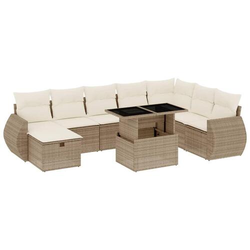 Sofasæt til haven 9 dele med hynder polyrattan beige