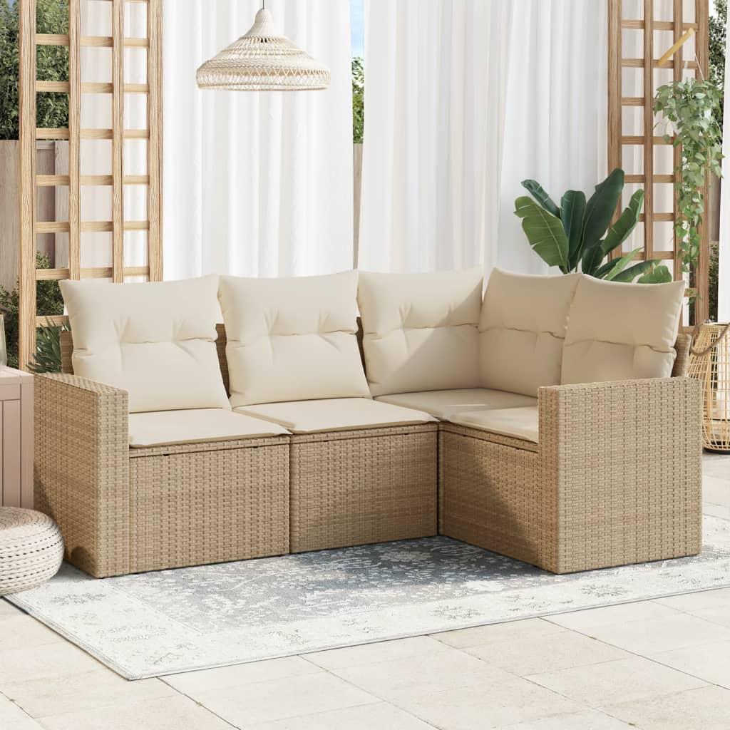 Sofasæt til haven 4 dele i polyrattan med hynder - beige billede