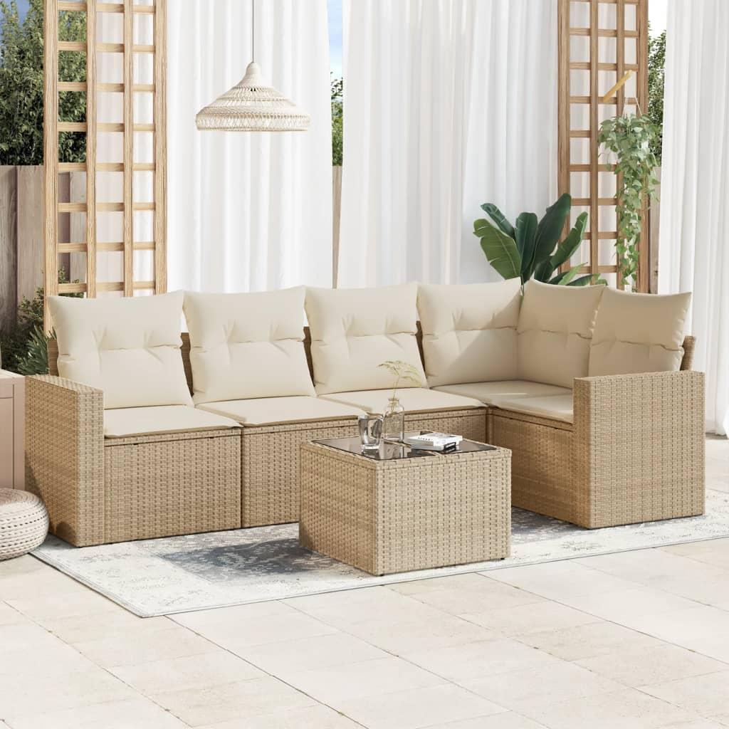 Sofasæt til haven 6 dele med hynder i polyrattan beige