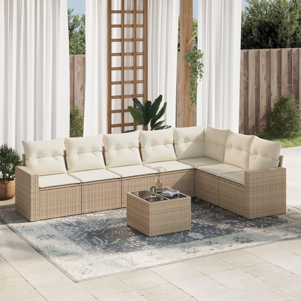 Sofasæt til haven 8 dele med hynder polyrattan beige