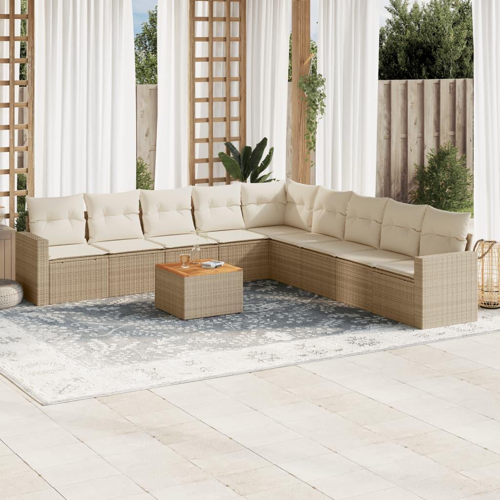 Sofasæt til haven 10 dele med hynder polyrattan beige