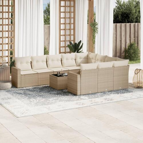 Sofasæt til haven 11 dele med hynder polyrattan beige