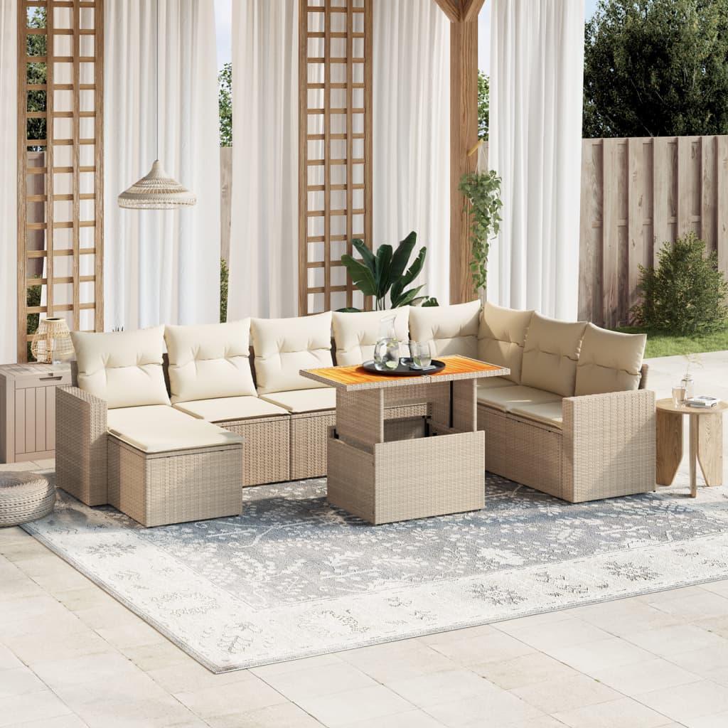 Sofasæt til haven 9 dele med hynder polyrattan beige