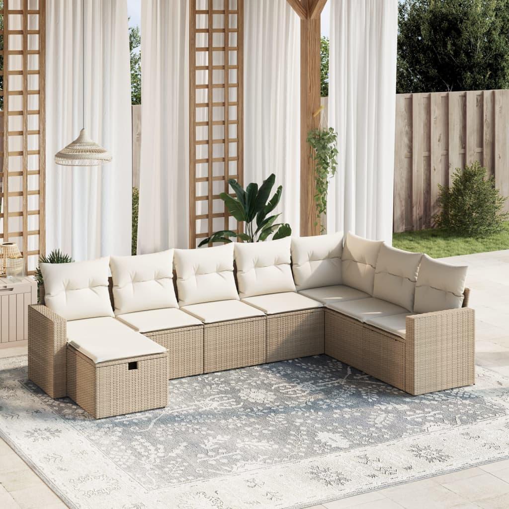 Sofasæt til haven 8 dele med hynder polyrattan beige