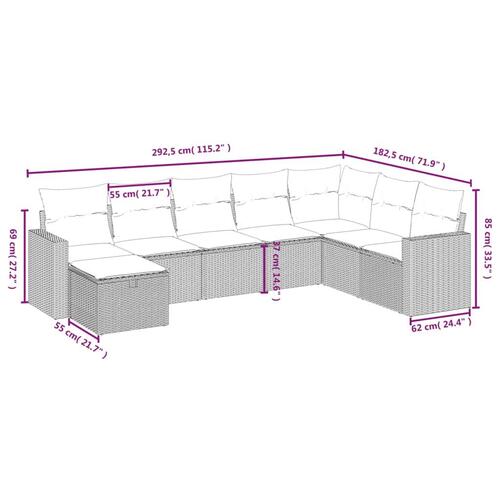 Sofasæt til haven 8 dele med hynder polyrattan beige