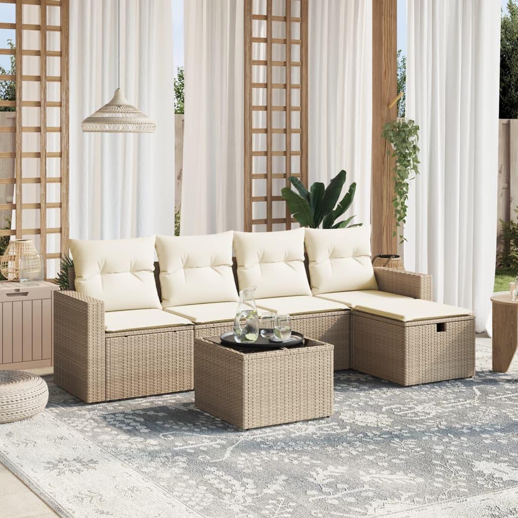 Sofasæt til haven 6 dele med hynder polyrattan beige