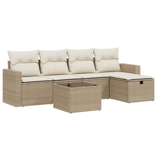 Sofasæt til haven 6 dele med hynder polyrattan beige