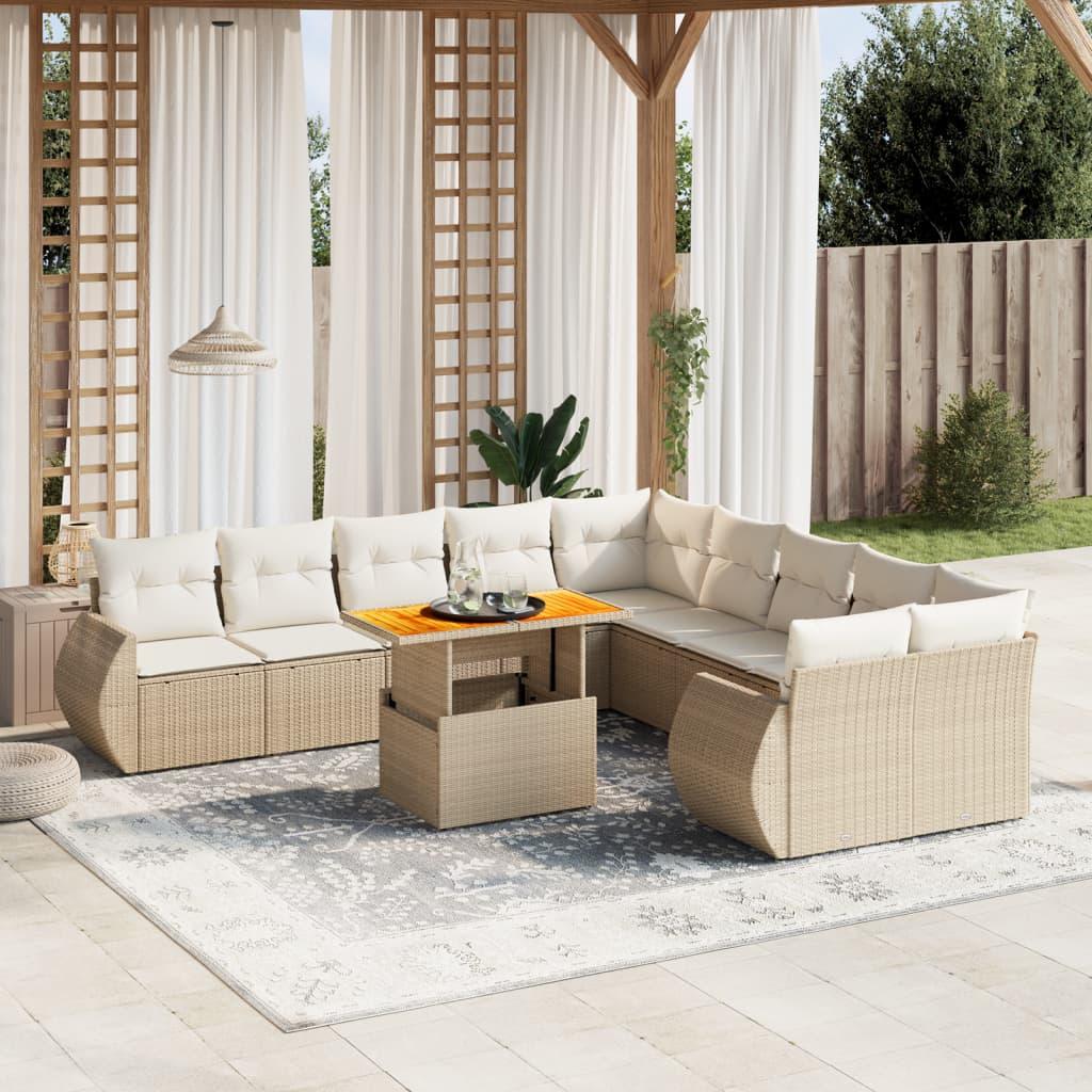 Sofasæt til haven 11 dele med hynder polyrattan beige