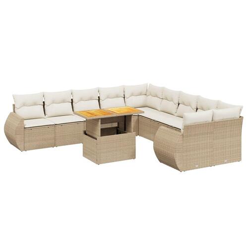 Sofasæt til haven 11 dele med hynder polyrattan beige