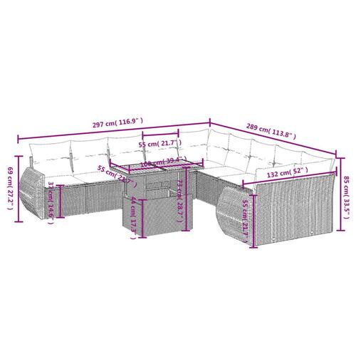 Sofasæt til haven 11 dele med hynder polyrattan beige