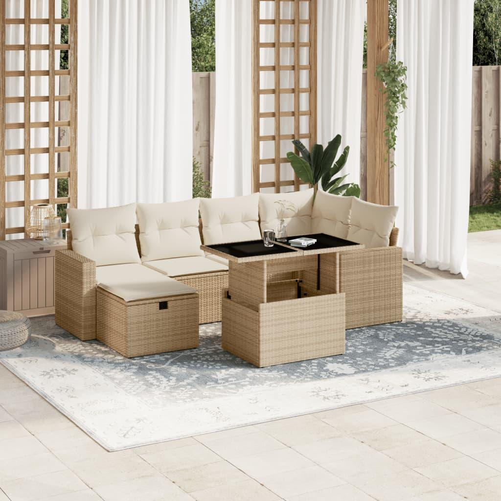 Sofasæt til haven 7 dele med hynder polyrattan beige