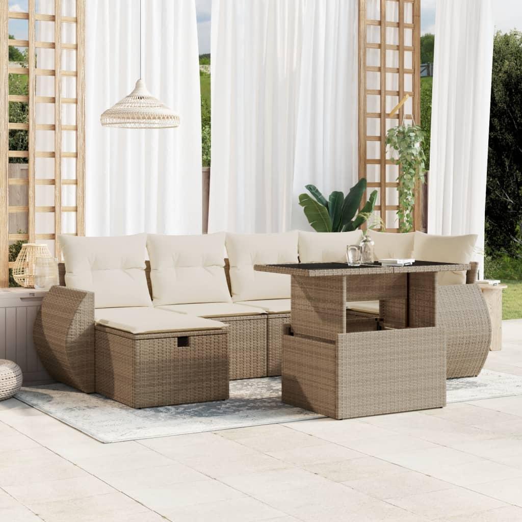 Sofasæt til haven 7 dele med hynder polyrattan beige
