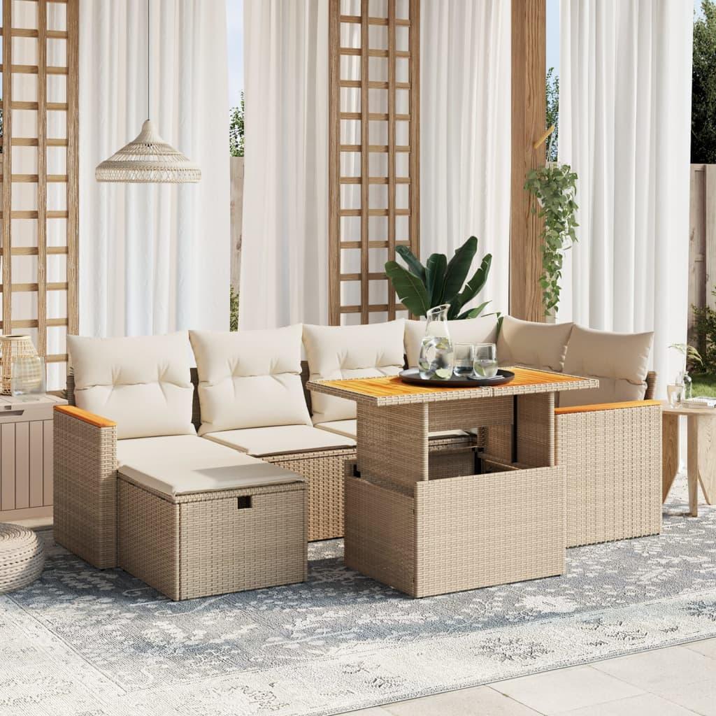 Sofasæt til haven 7 dele med hynder i polyrattan beige