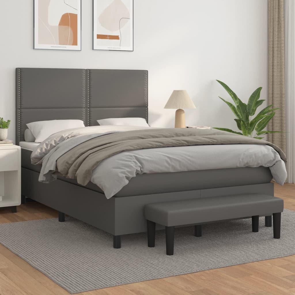 Kontinentalseng med madras 140x190 cm kunstlæder grå billede