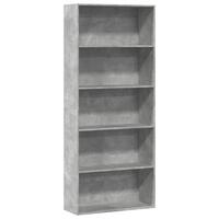 Bogreol 80x30x189 cm konstrueret træ betongrå
