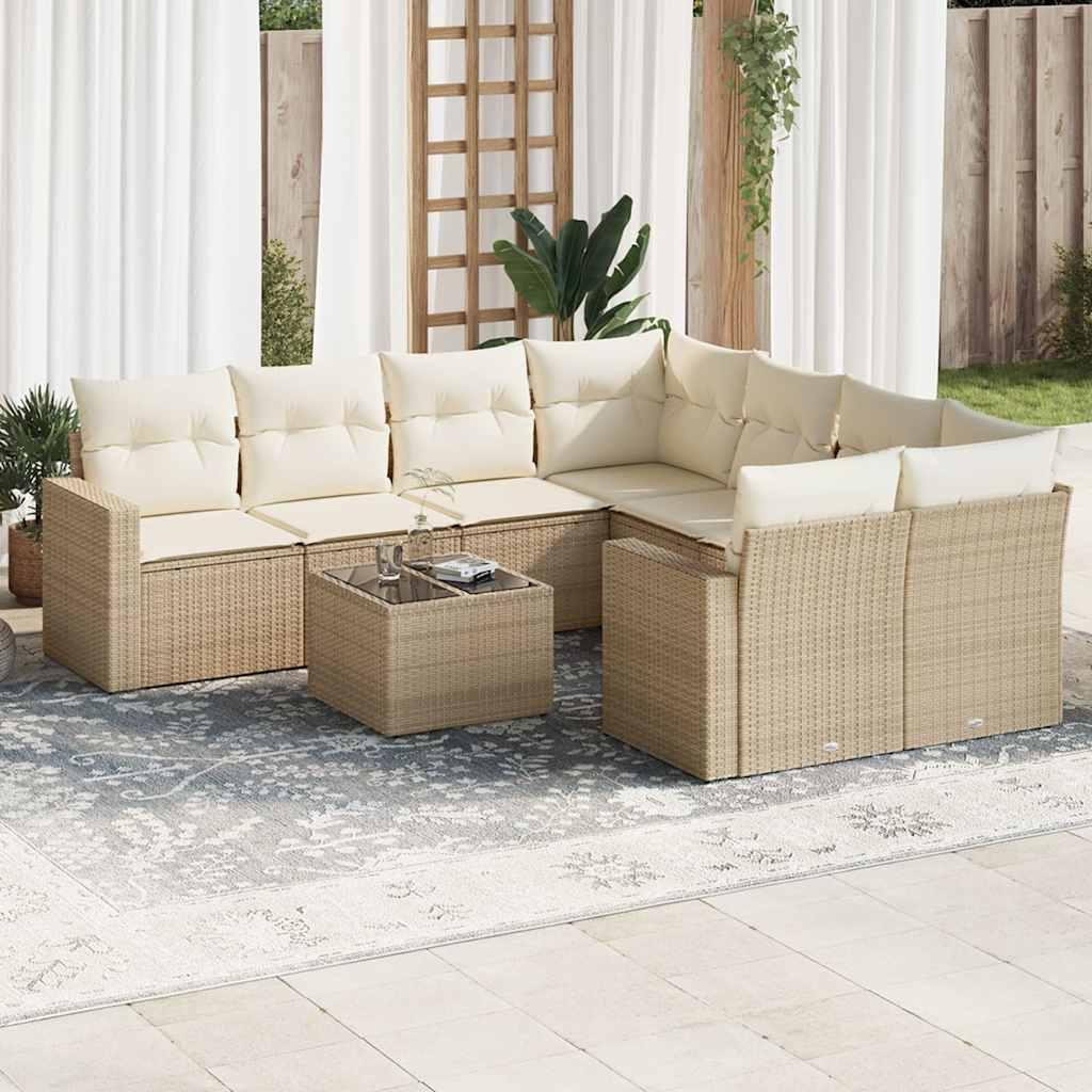 Sofasæt til haven 9 dele med hynder polyrattan beige