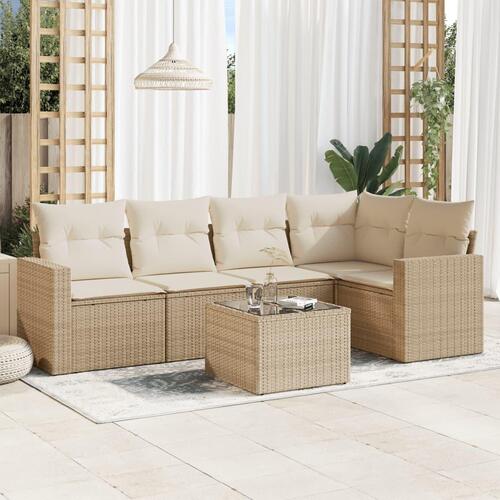 Sofasæt til haven 6 dele med hynder polyrattan beige