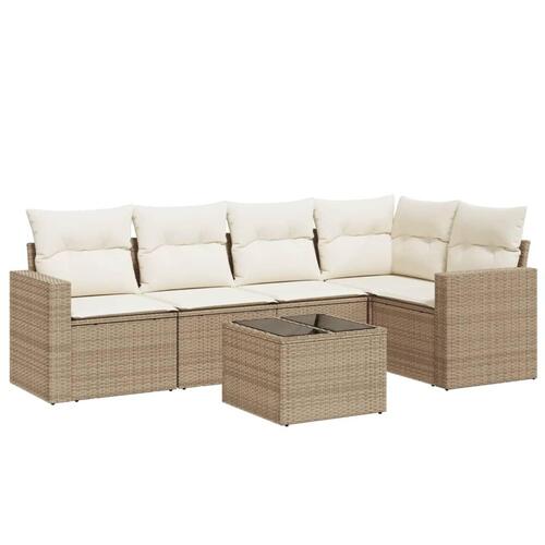 Sofasæt til haven 6 dele med hynder polyrattan beige