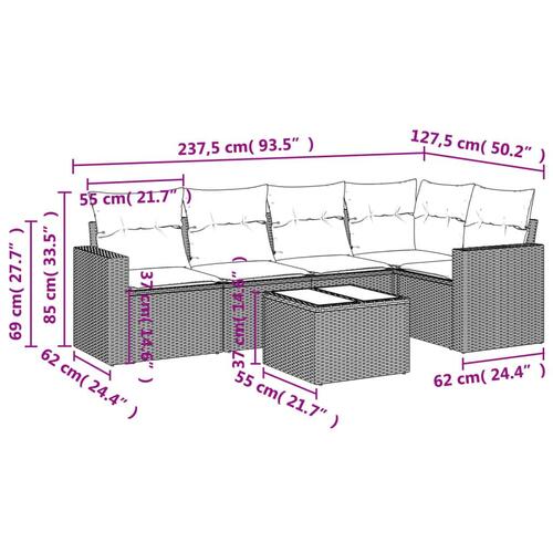 Sofasæt til haven 6 dele med hynder polyrattan beige