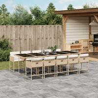 Spisebordssæt til haven 11 dele med hynder polyrattan beige