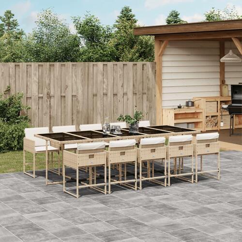 Spisebordssæt til haven 11 dele med hynder polyrattan beige