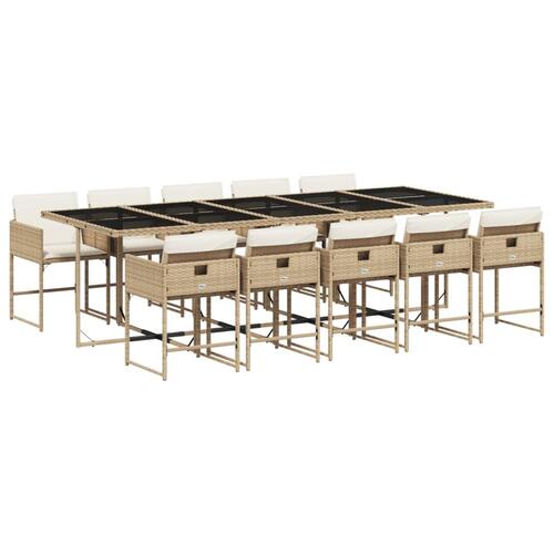 Spisebordssæt til haven 11 dele med hynder polyrattan beige