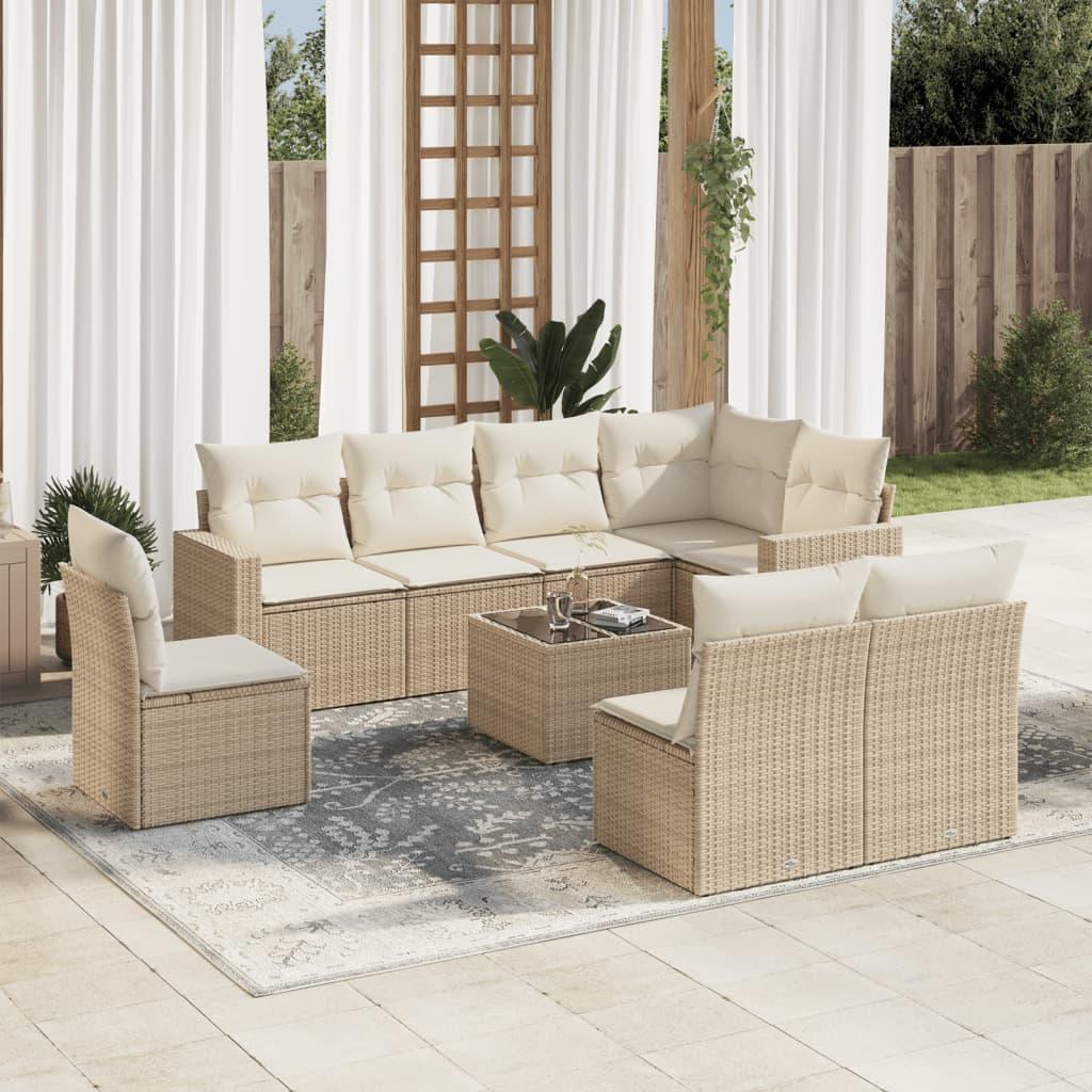Sofasæt til haven 9 dele med hynder polyrattan beige