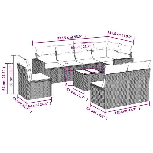 Sofasæt til haven 9 dele med hynder polyrattan beige