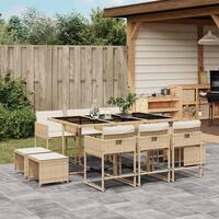 Spisebordssæt til haven 11 dele med hynder polyrattan beige