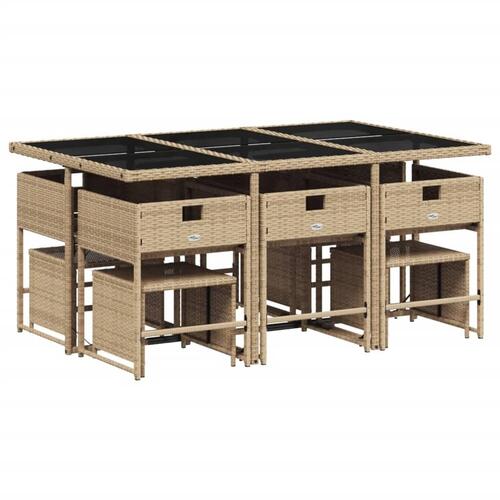 Spisebordssæt til haven 11 dele med hynder polyrattan beige