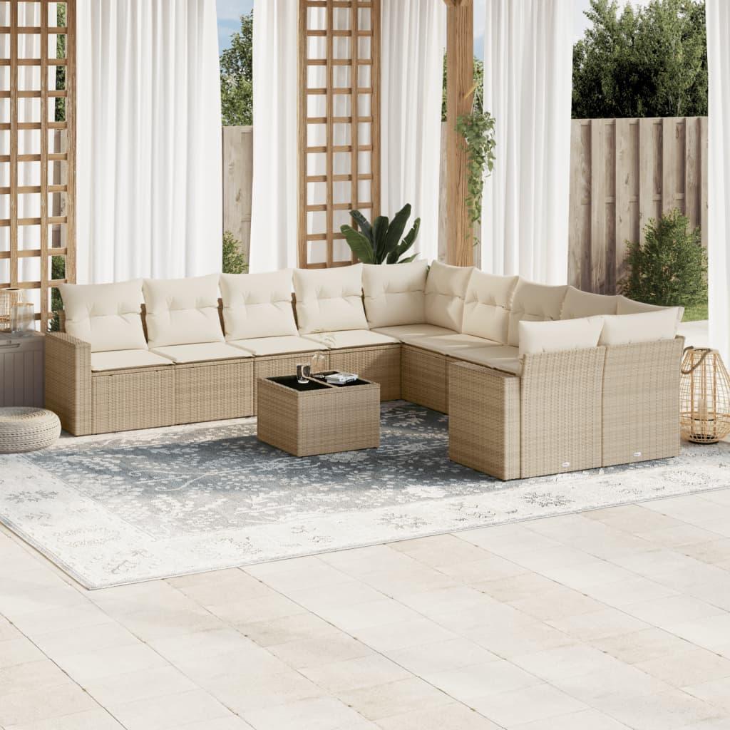 Sofasæt til haven 11 dele med hynder polyrattan beige billede